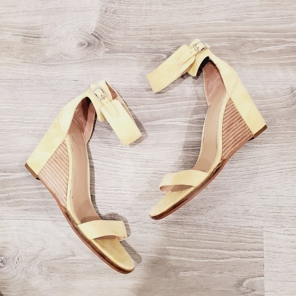 NEW Linea Paolo Elodie Wedge Yellow Suede Sandal